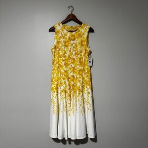 danny and nicole | Yellow and White Sleeveless, Floral Dress (Size 12)